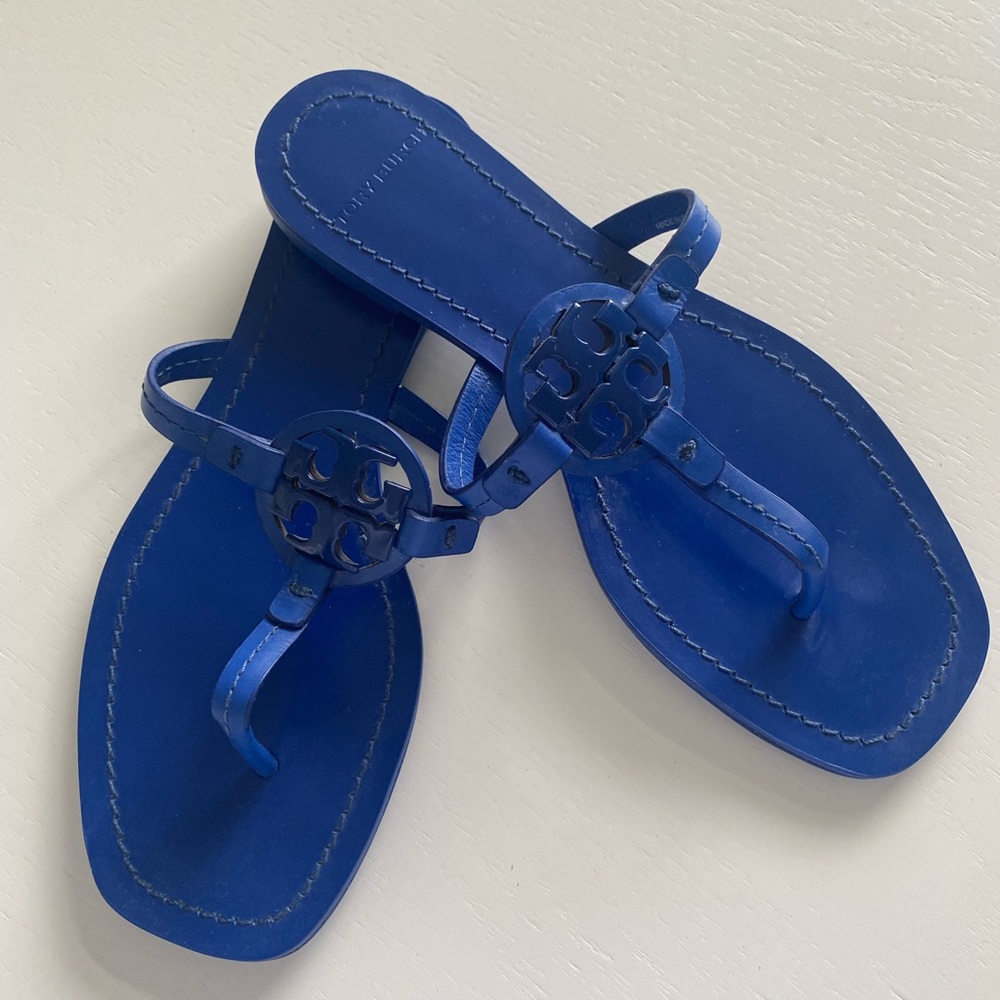 Tory Burch Mini Miller Leather Square Toe Sandal Royal Blue Size 6